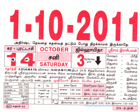 Tamil daily Calendar, Tamil Calendar
