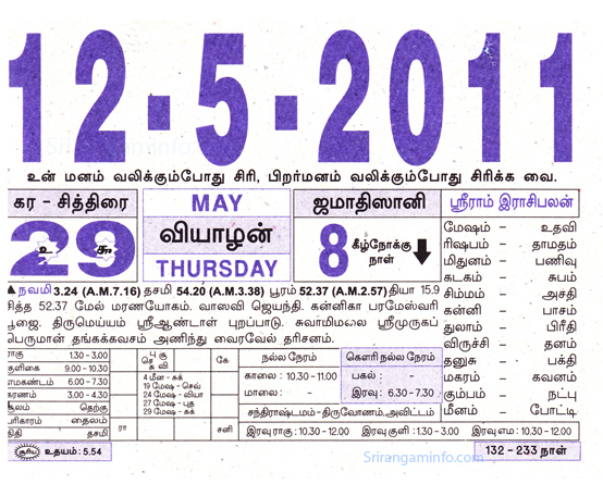 Tamil daily Calendar, Tamil Calendar