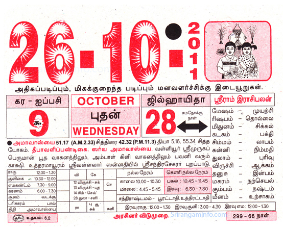 Tamil daily Calendar, Tamil Calendar