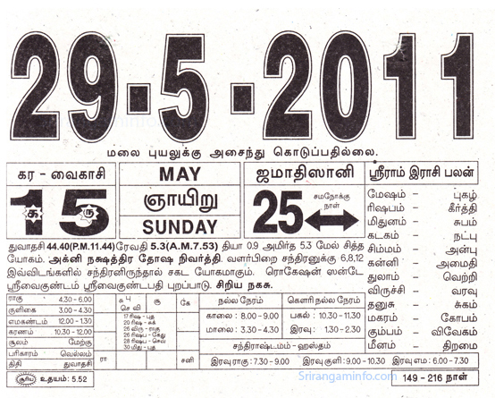Tamil daily Calendar, Tamil Calendar