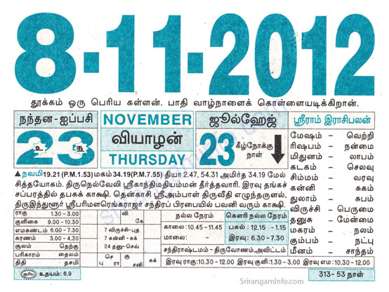 Tamil daily Calendar, Tamil Calendar