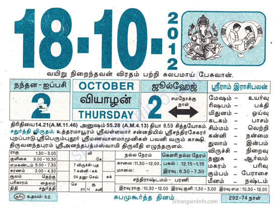 Tamil daily Calendar, Tamil Calendar