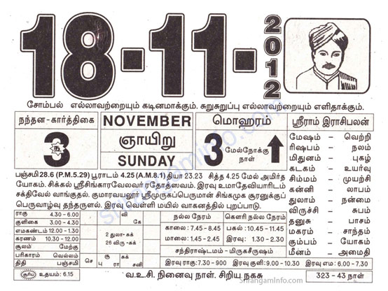 Tamil daily Calendar, Tamil Calendar
