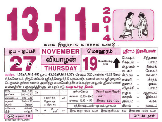 Tamil daily Calendar, Tamil Calendar