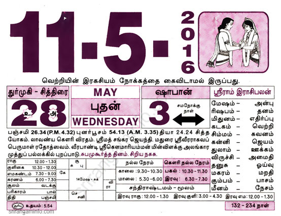 Tamil daily Calendar, Tamil Calendar