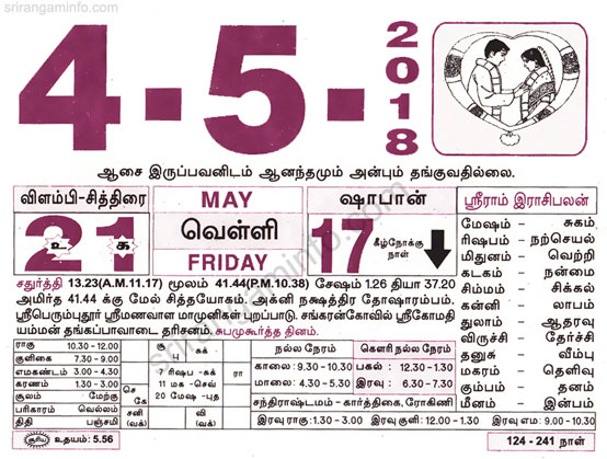 Tamil daily Calendar, Tamil Calendar