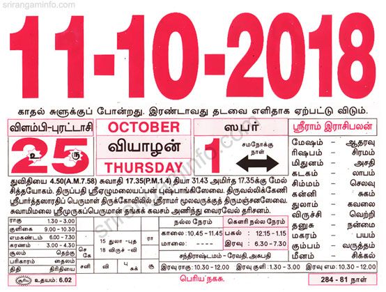 Tamil daily Calendar, Tamil Calendar