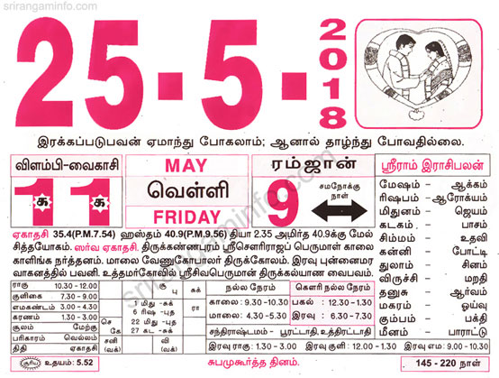 Tamil daily Calendar, Tamil Calendar