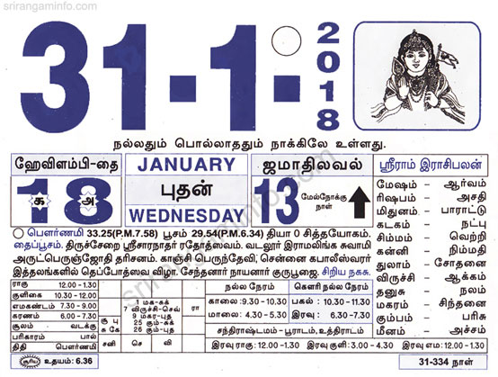Tamil daily Calendar, Tamil Calendar