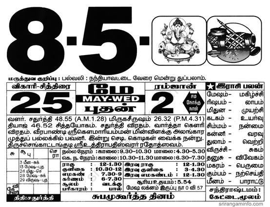 Tamil daily Calendar, Tamil Calendar