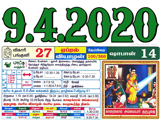 Tamil daily Calendar, Tamil Calendar