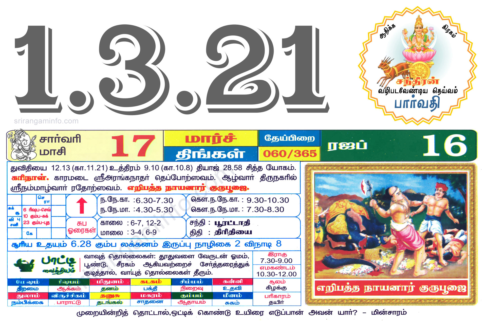 Tamil daily Calendar, Tamil Calendar
