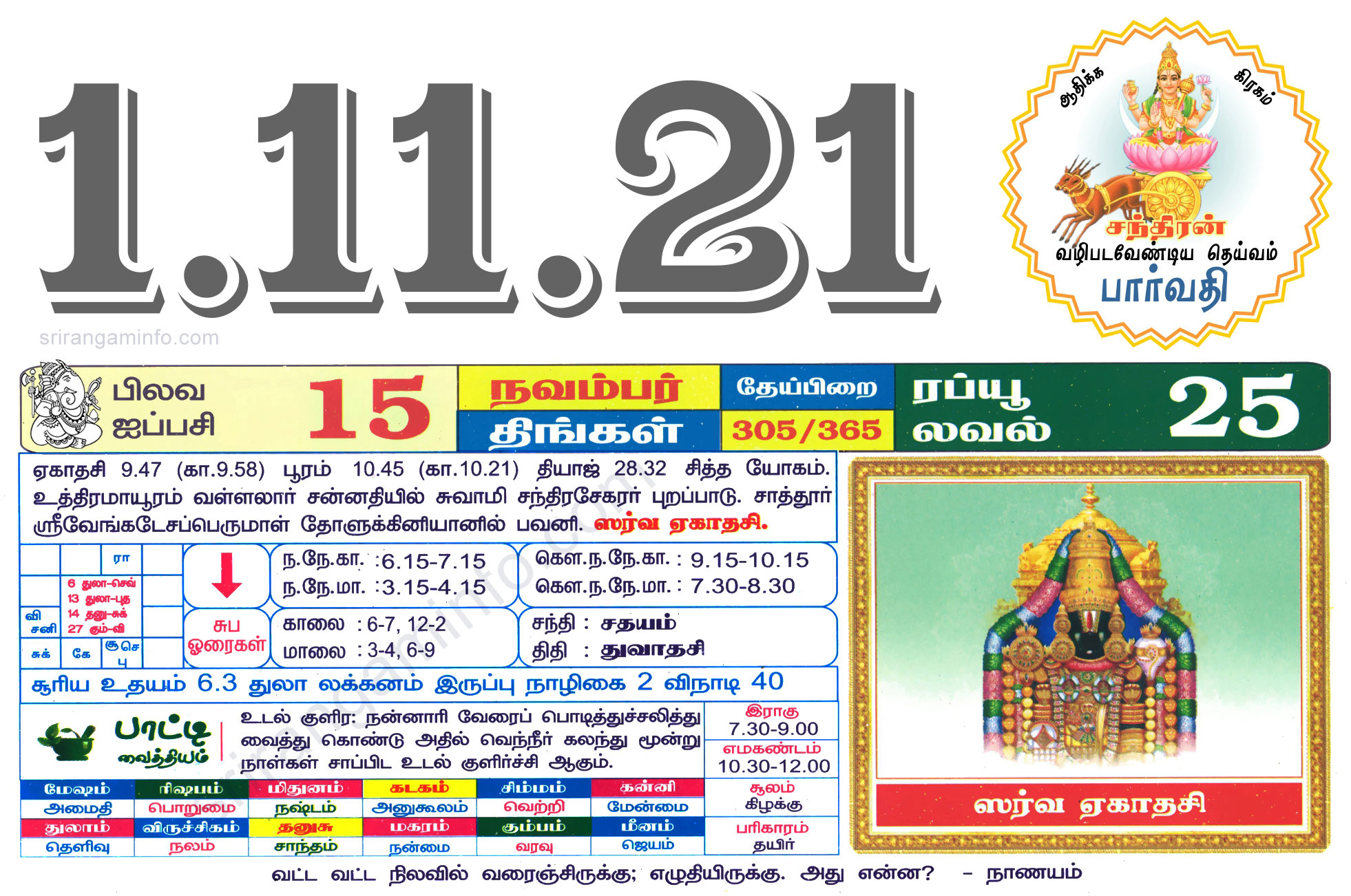 Tamil daily Calendar, Tamil Calendar