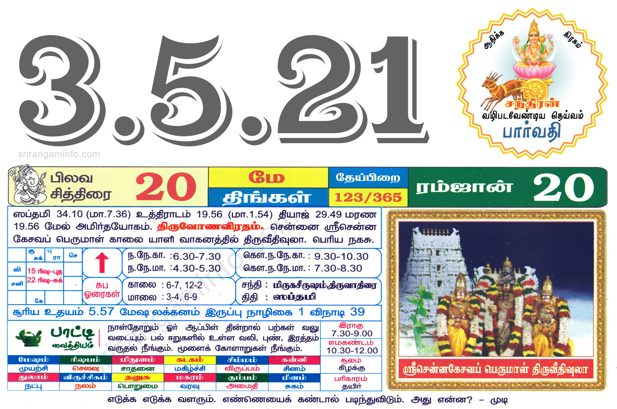 Tamil daily Calendar, Tamil Calendar