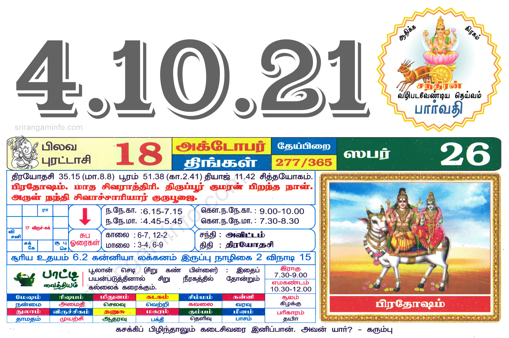 Tamil daily Calendar, Tamil Calendar