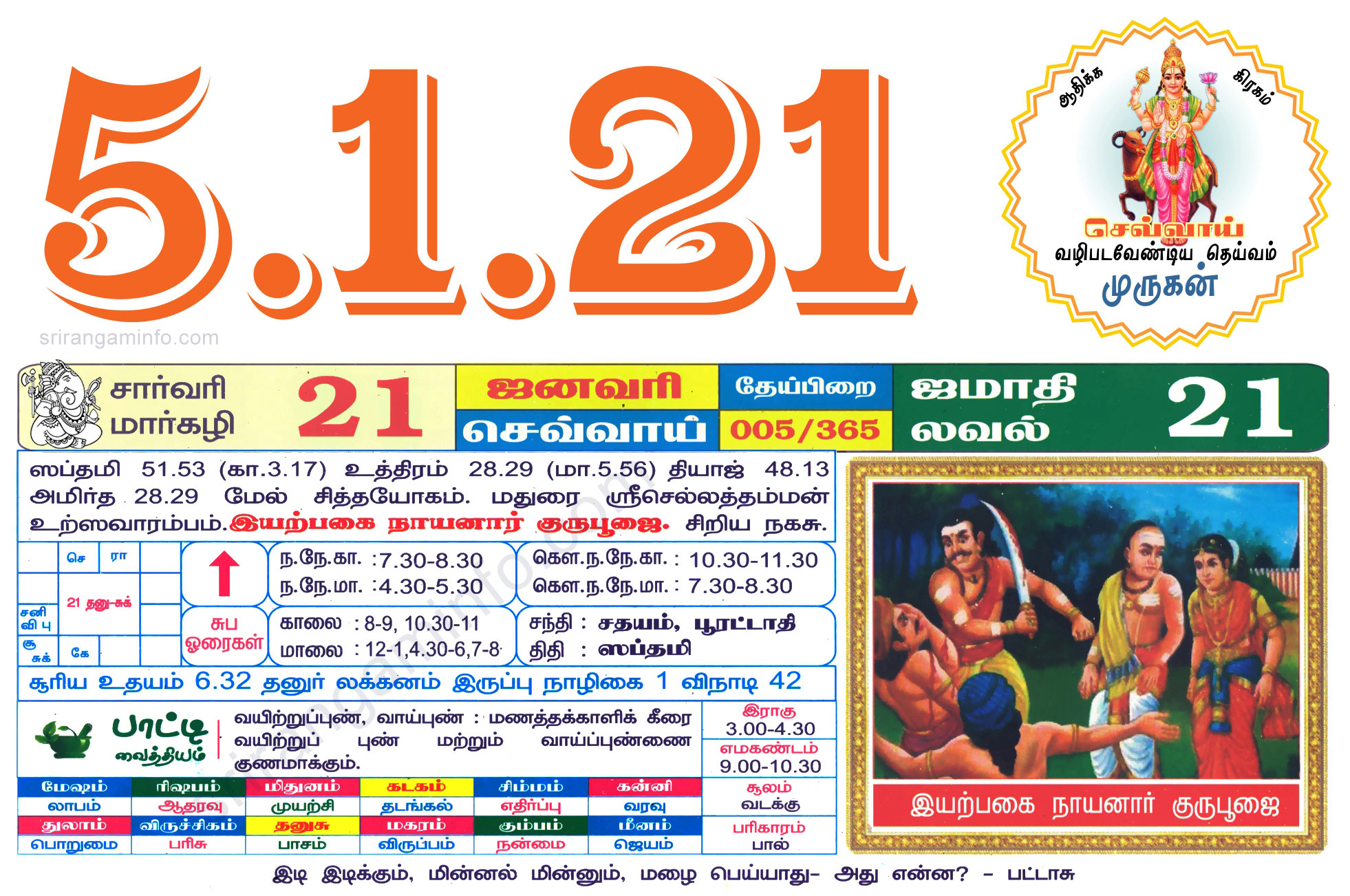 Tamil daily Calendar, Tamil Calendar