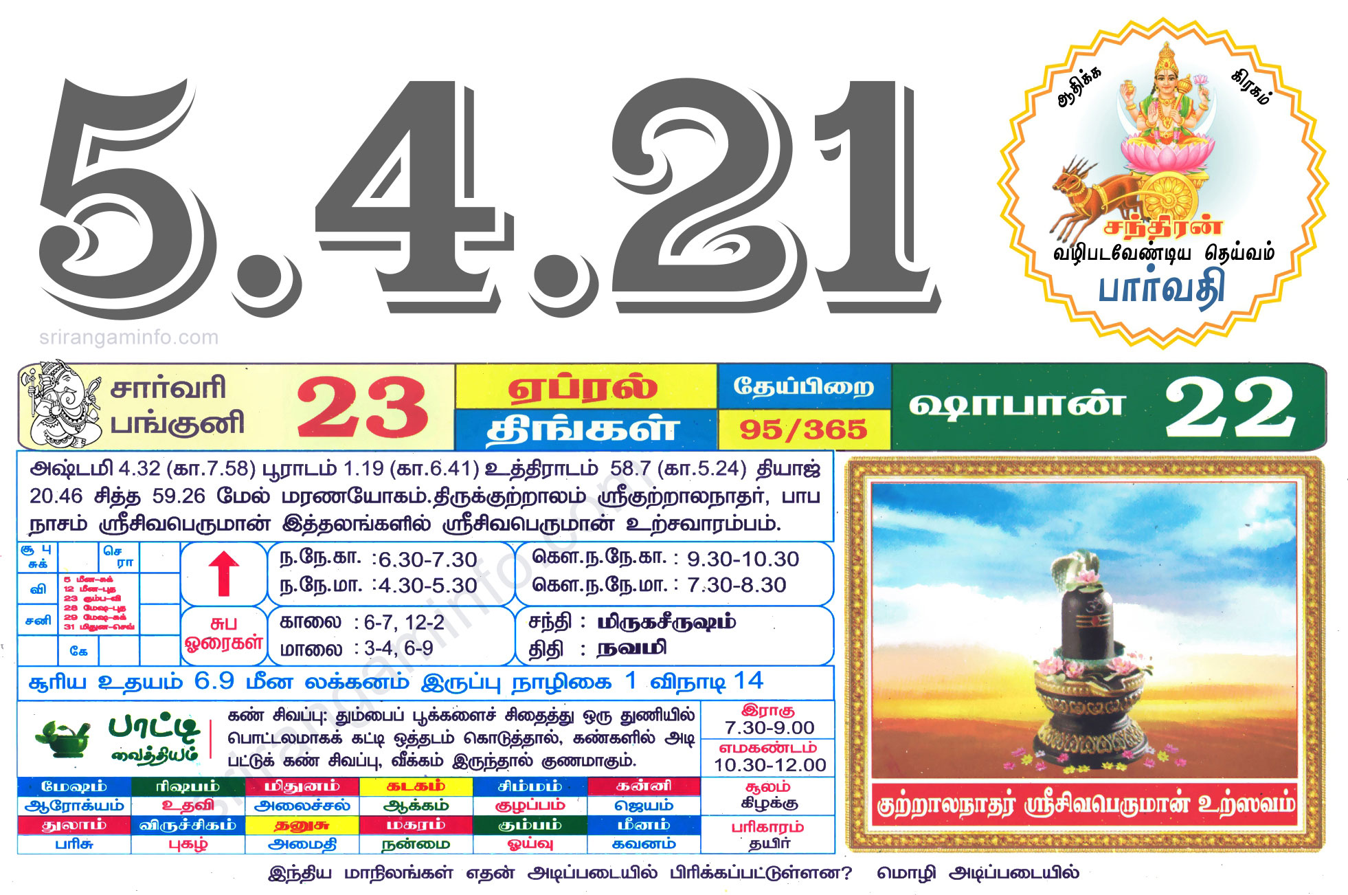 Tamil daily Calendar, Tamil Calendar