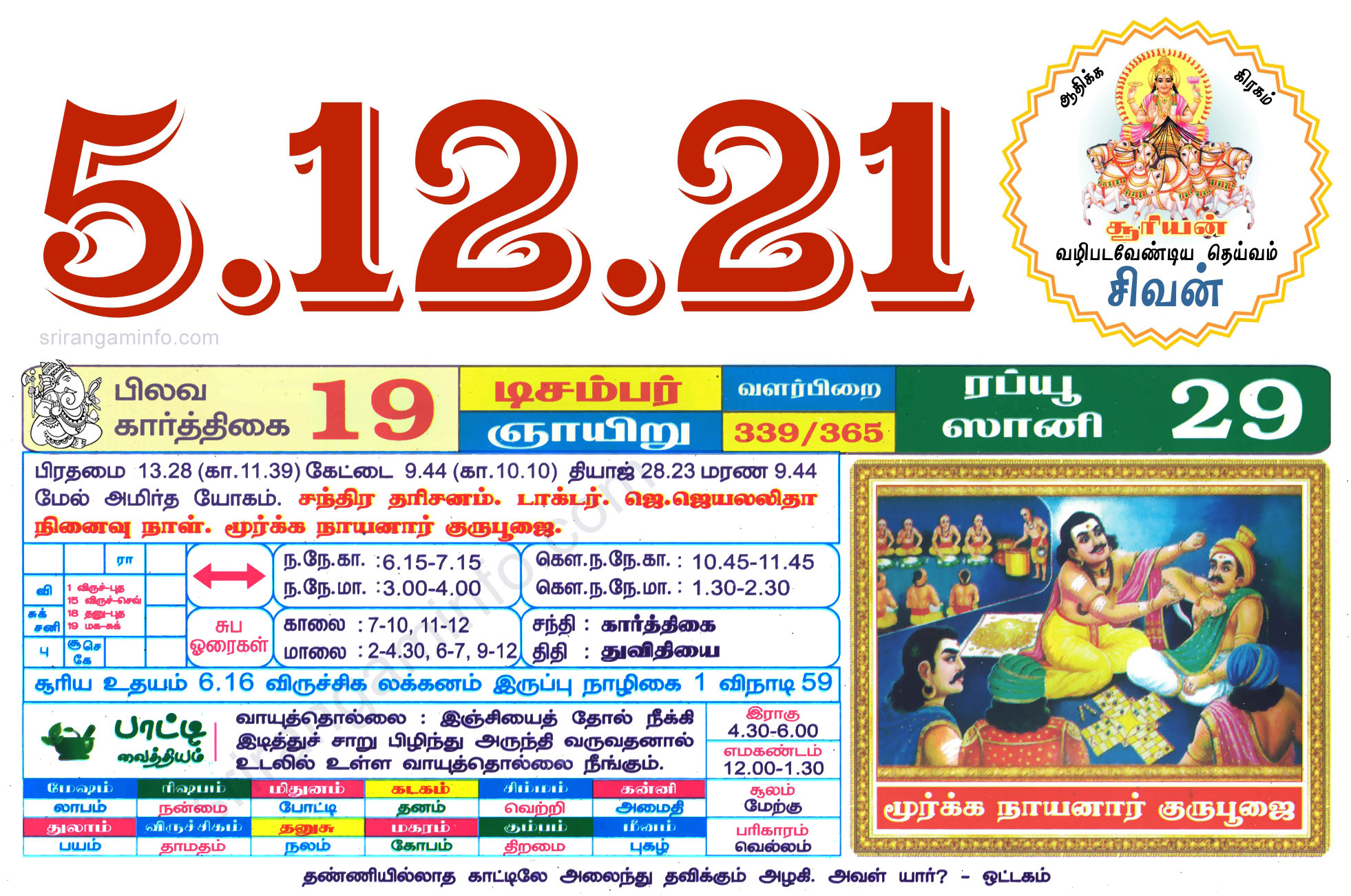 Tamil daily Calendar, Tamil Calendar