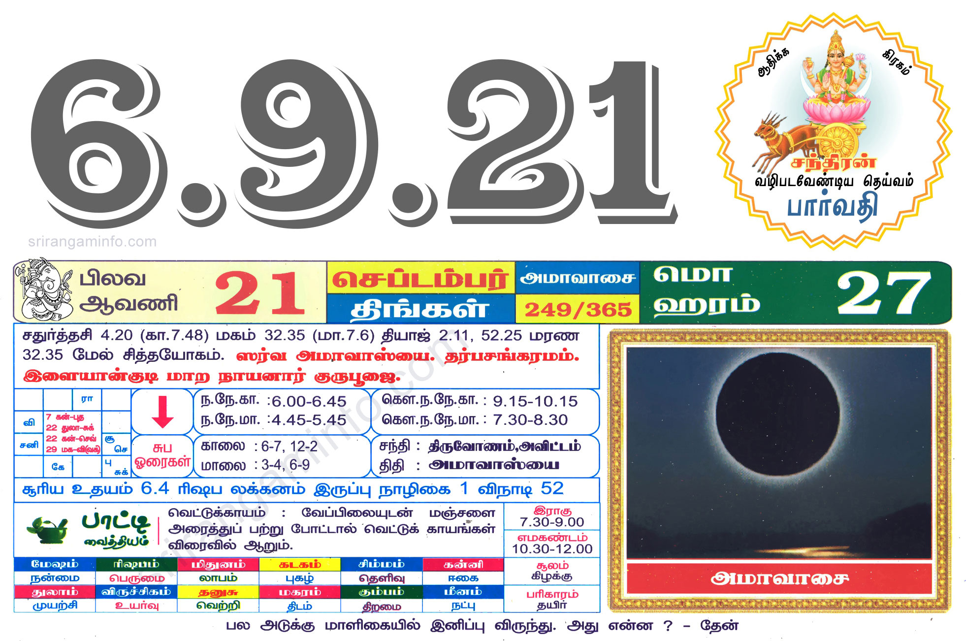 Tamil daily Calendar, Tamil Calendar