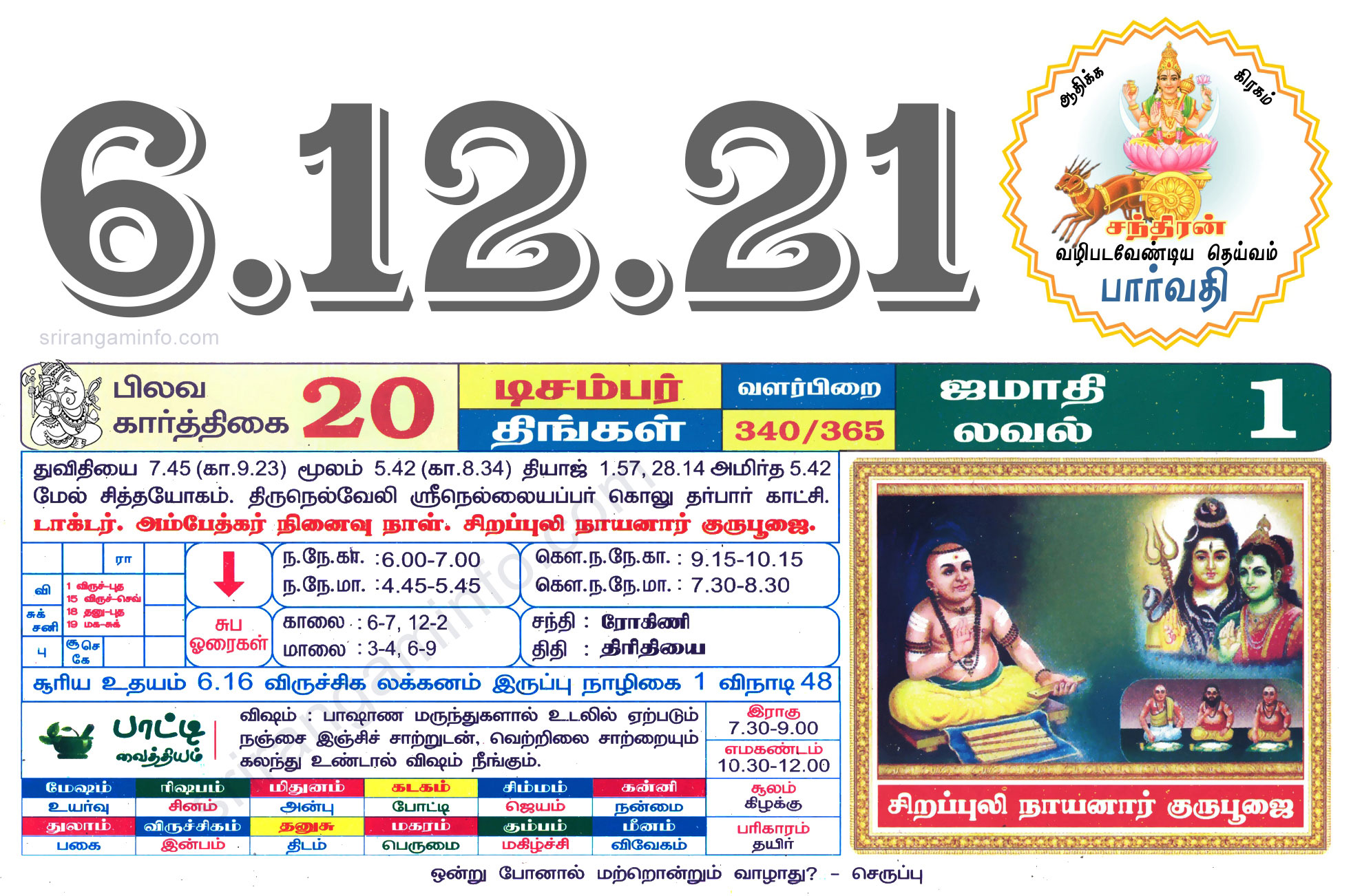 Tamil daily Calendar, Tamil Calendar