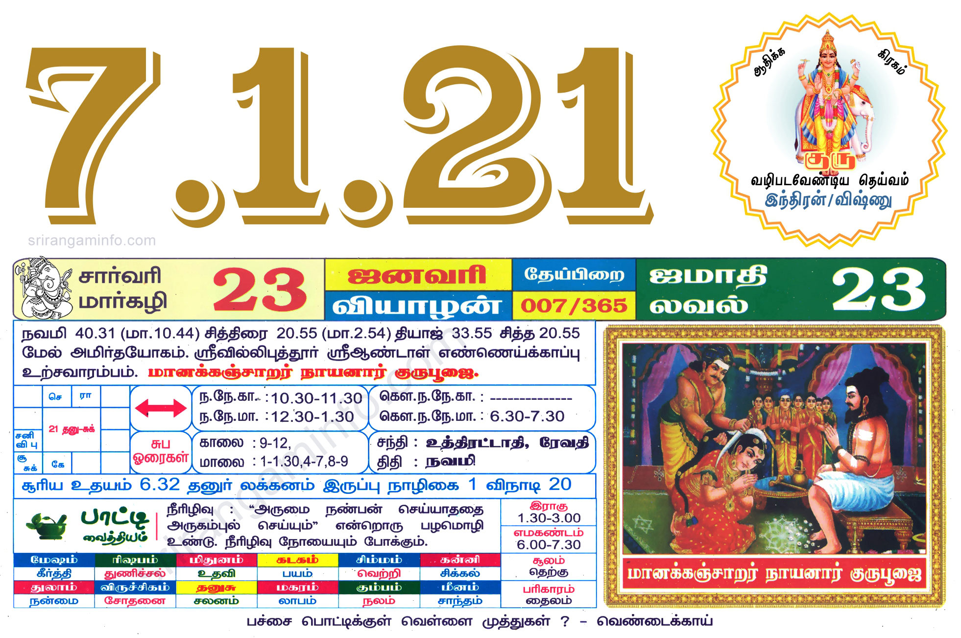 Tamil daily Calendar, Tamil Calendar