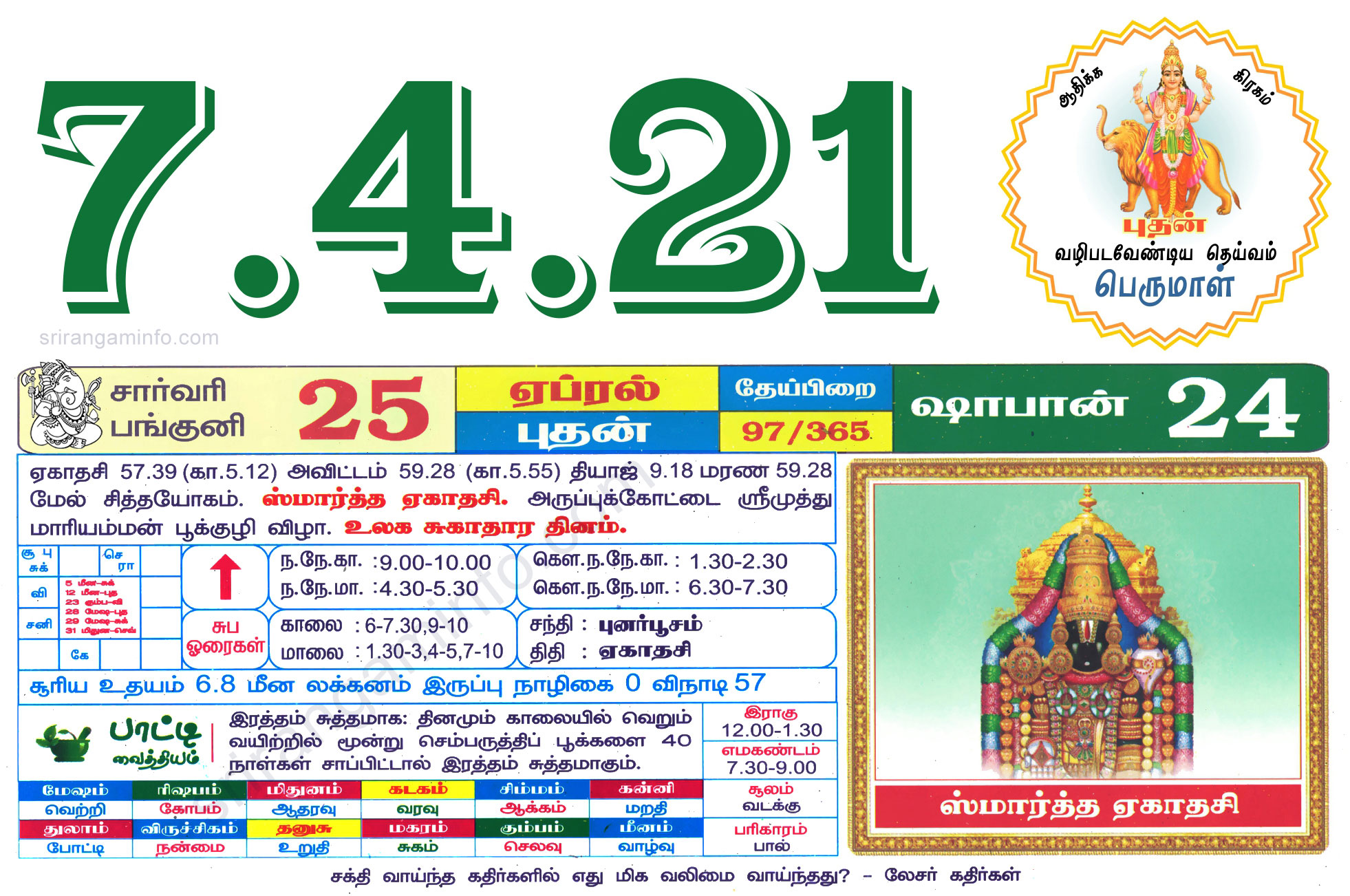 Tamil daily Calendar, Tamil Calendar