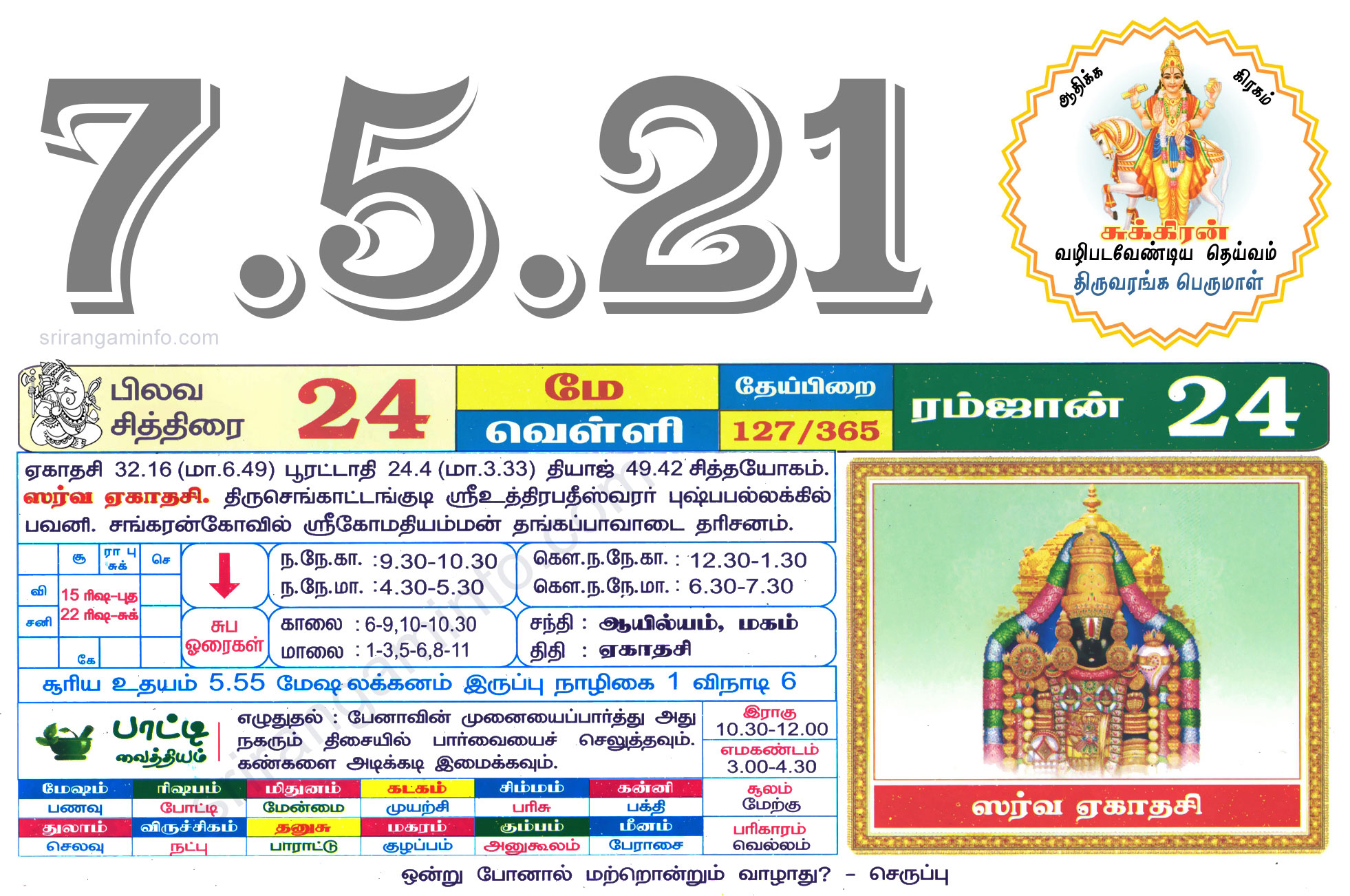 Tamil daily Calendar, Tamil Calendar