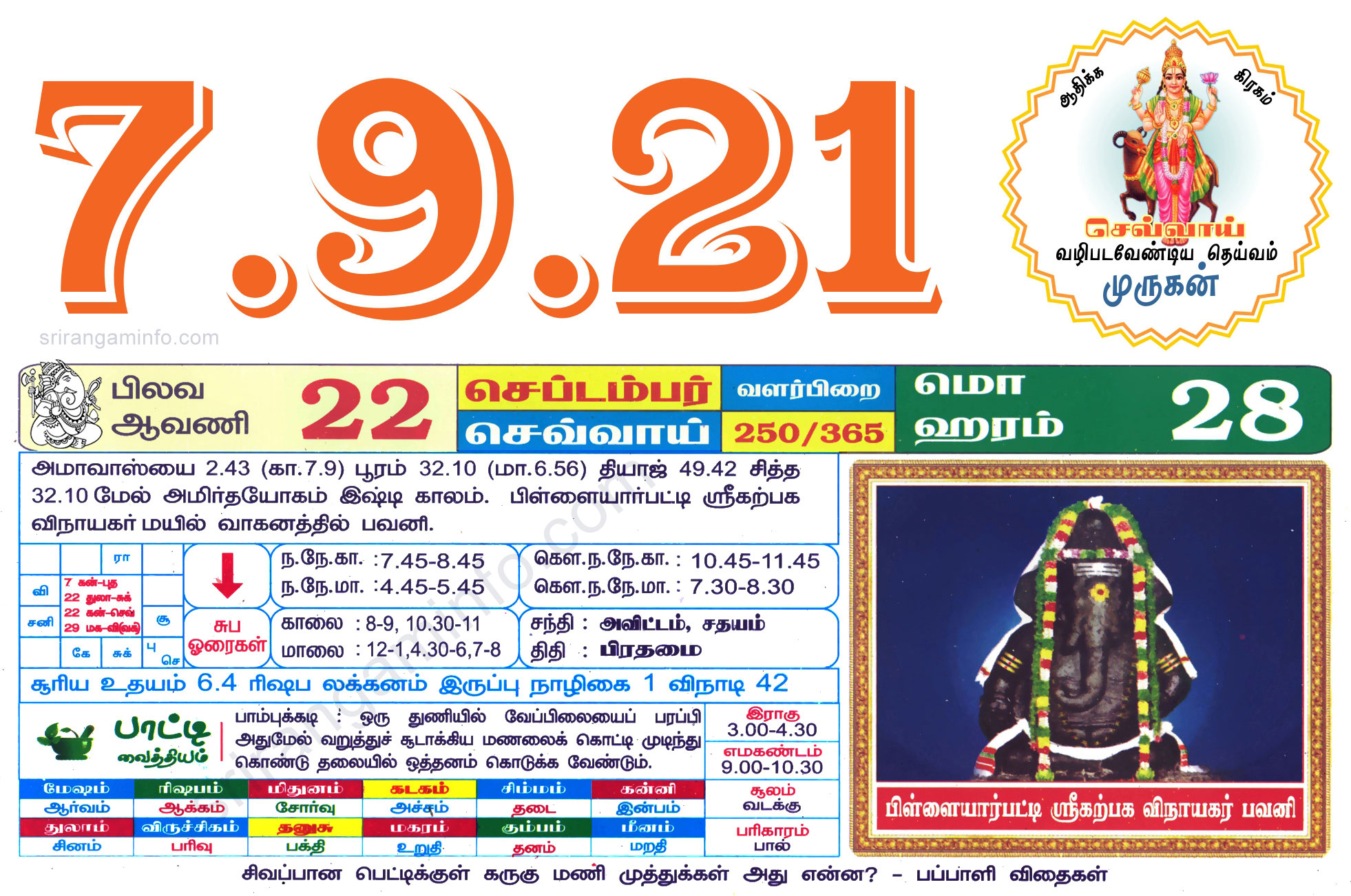Tamil daily Calendar, Tamil Calendar