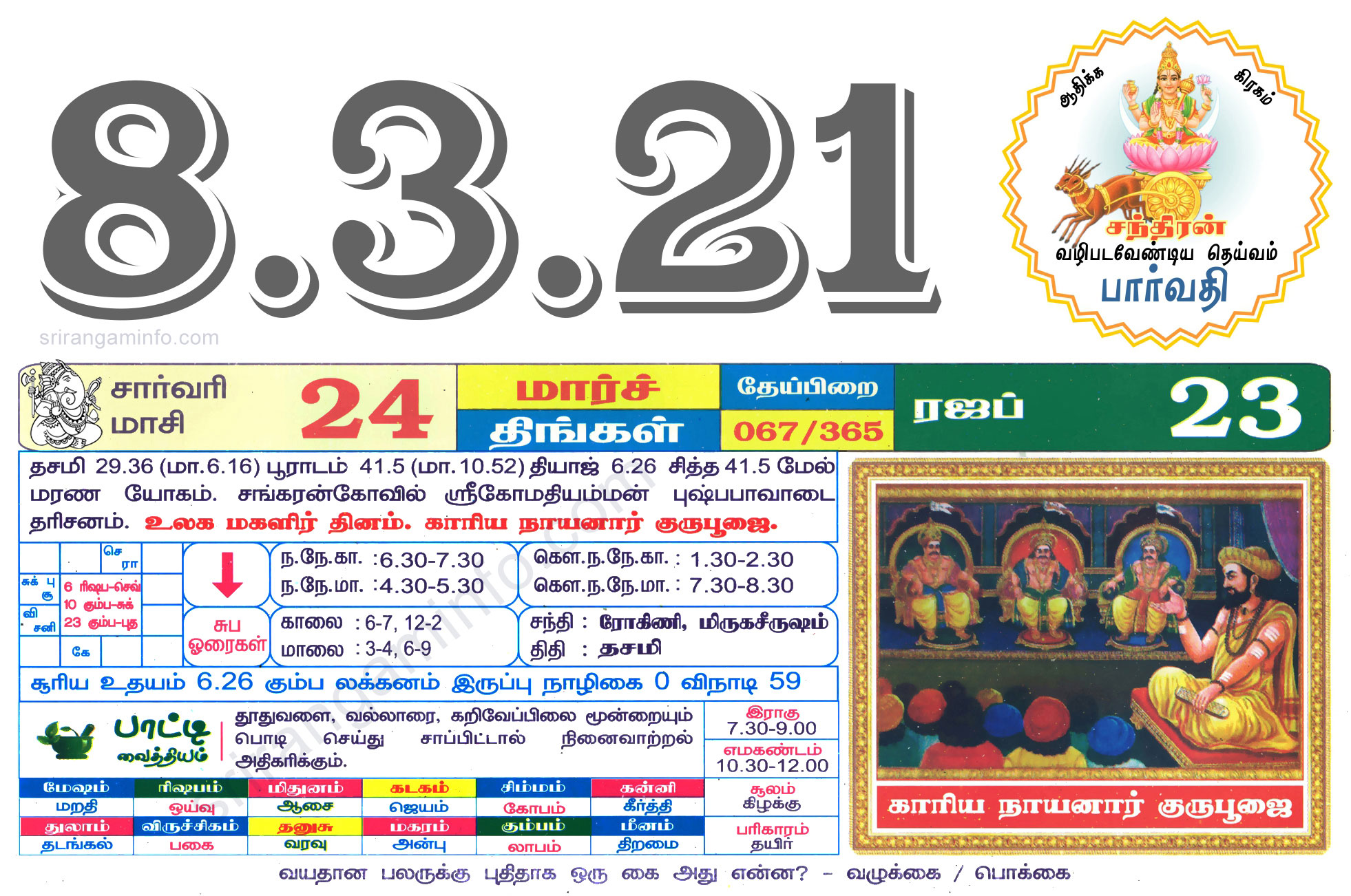 Tamil daily Calendar, Tamil Calendar