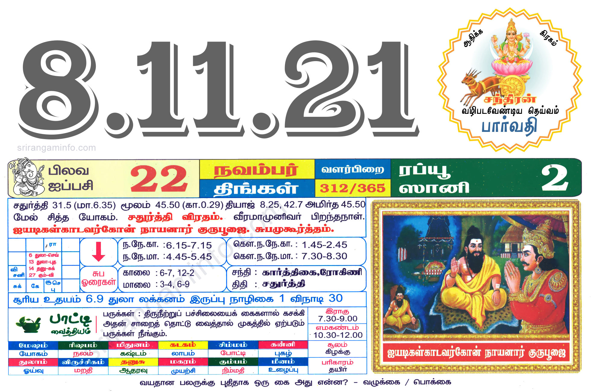 Tamil daily Calendar, Tamil Calendar