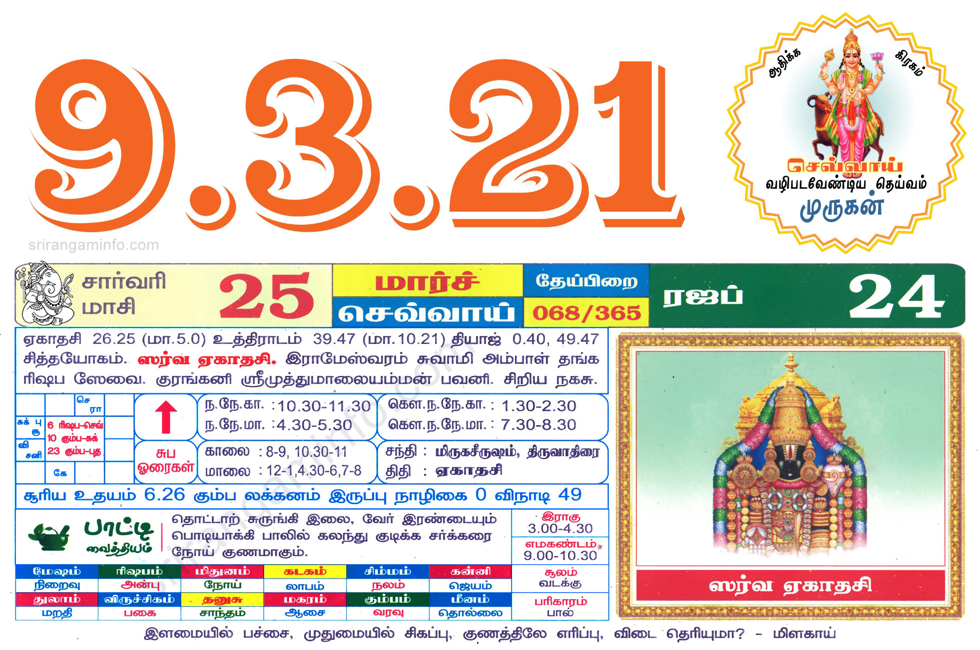 Tamil daily Calendar, Tamil Calendar