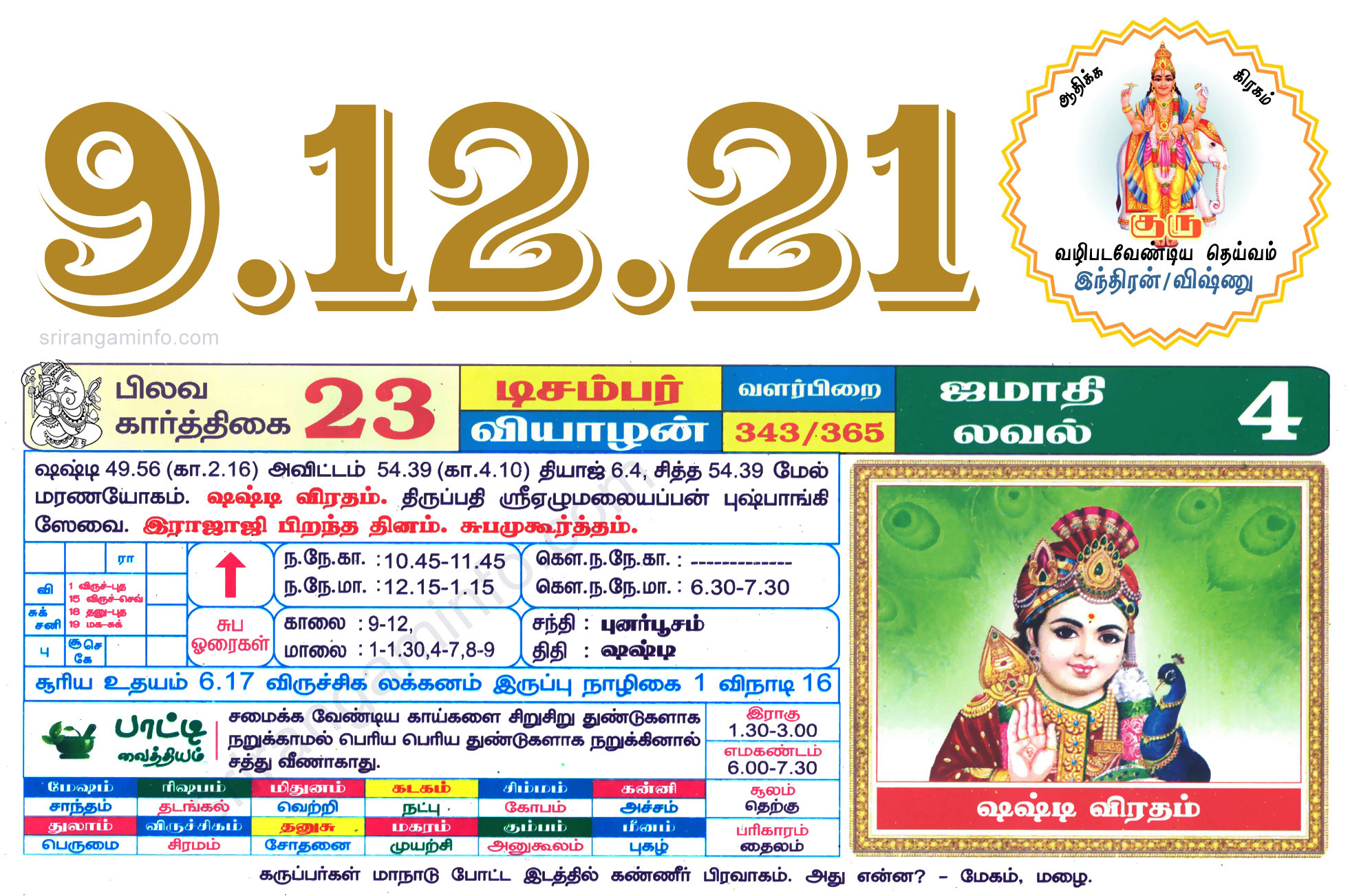 Tamil daily Calendar, Tamil Calendar