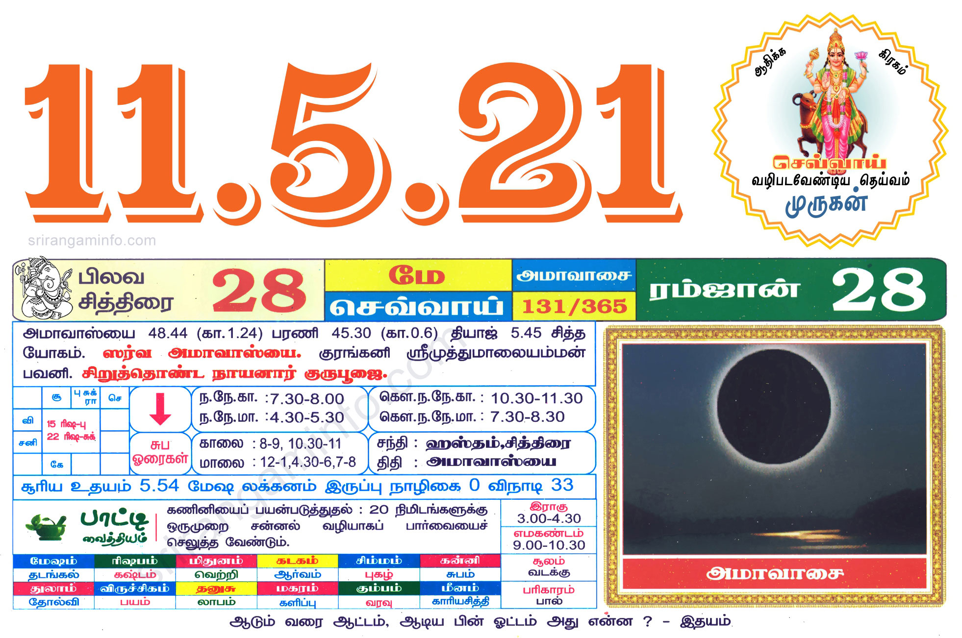 Tamil daily Calendar, Tamil Calendar