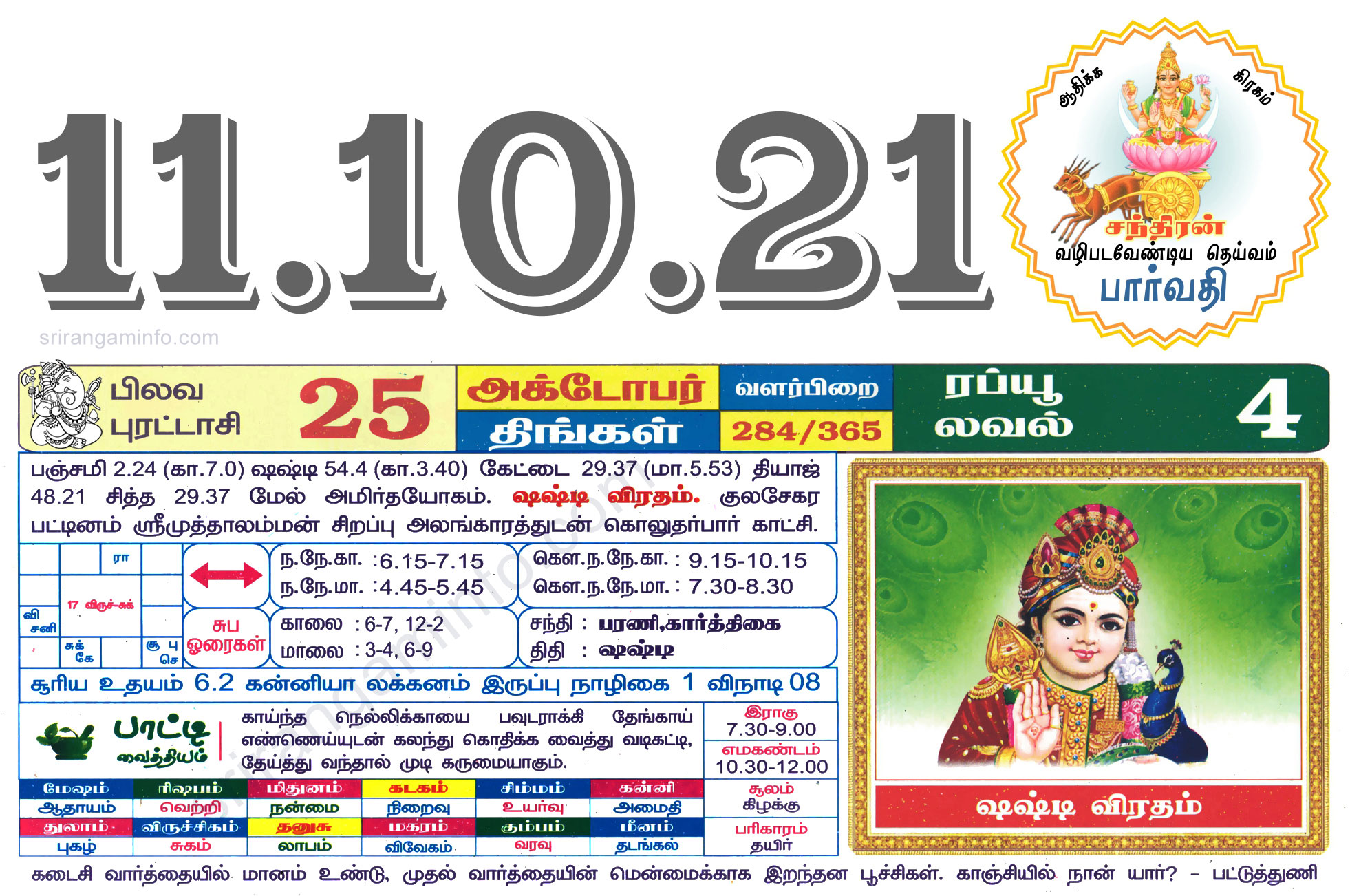 Tamil daily Calendar, Tamil Calendar