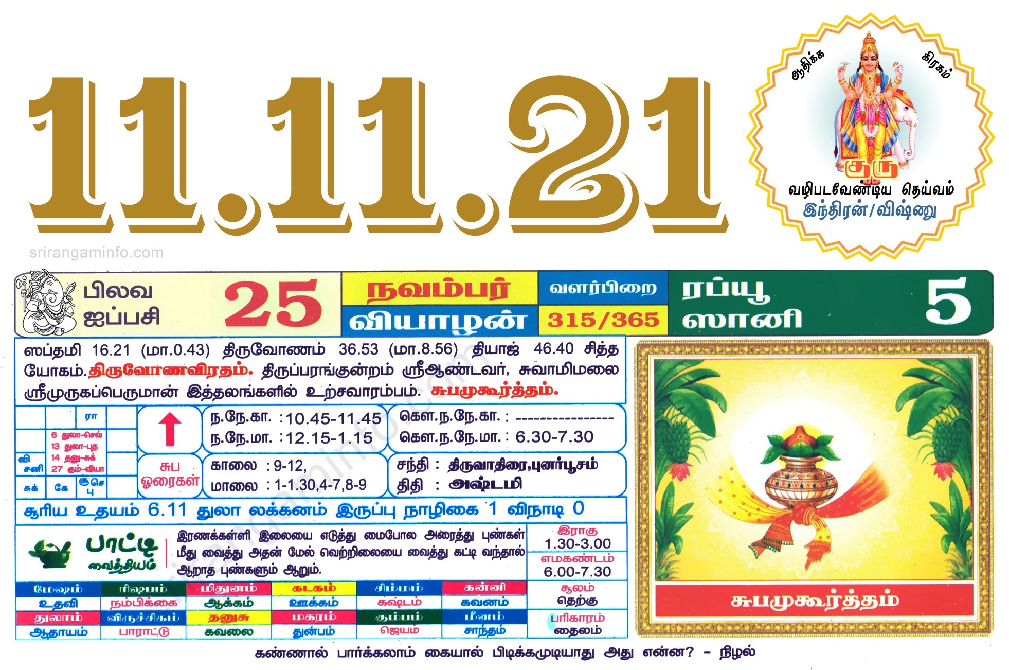 Tamil daily Calendar, Tamil Calendar