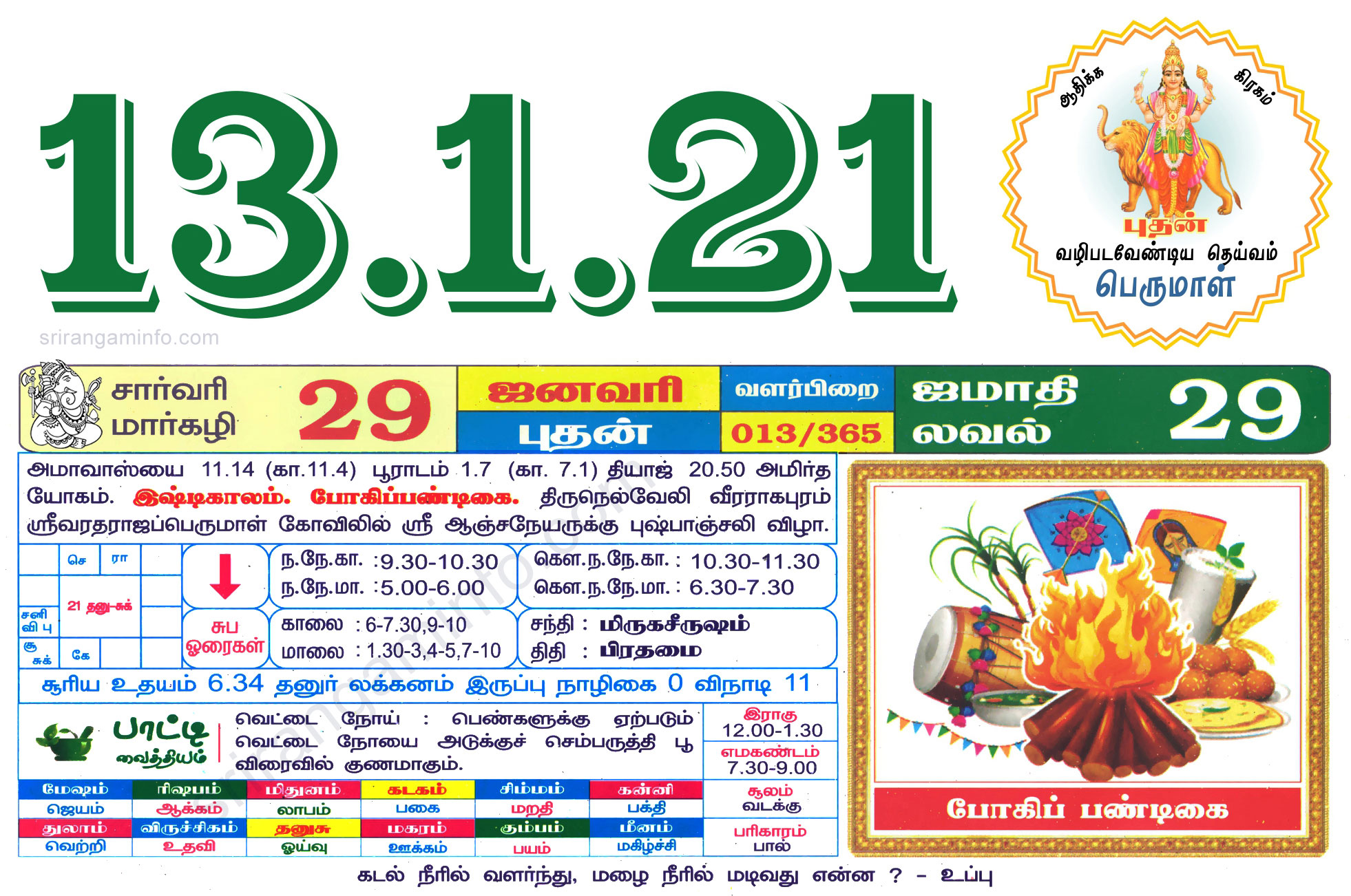 Tamil daily Calendar, Tamil Calendar