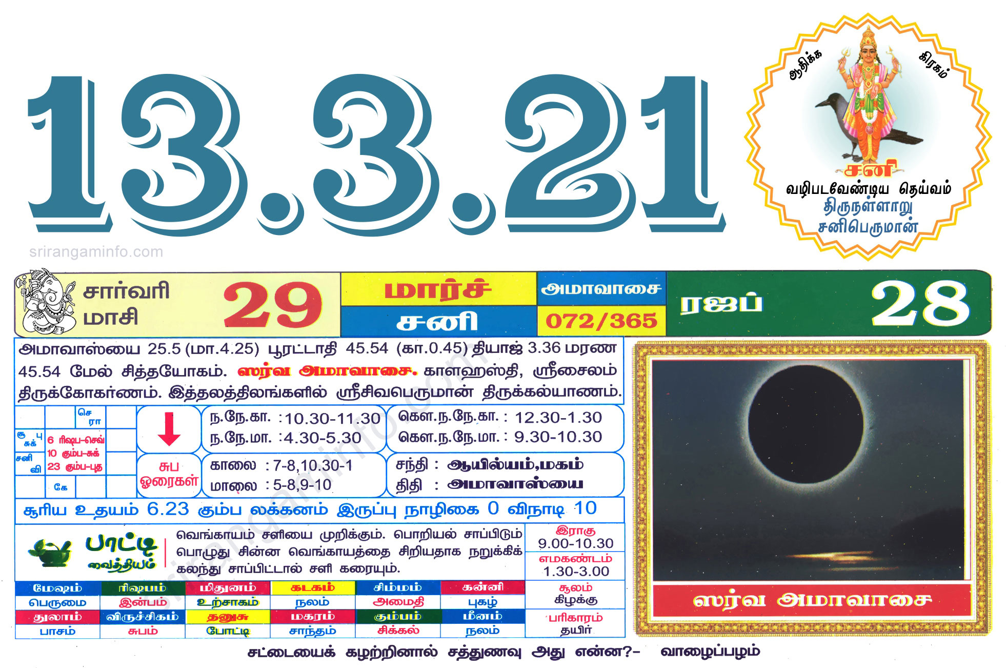 Tamil daily Calendar, Tamil Calendar