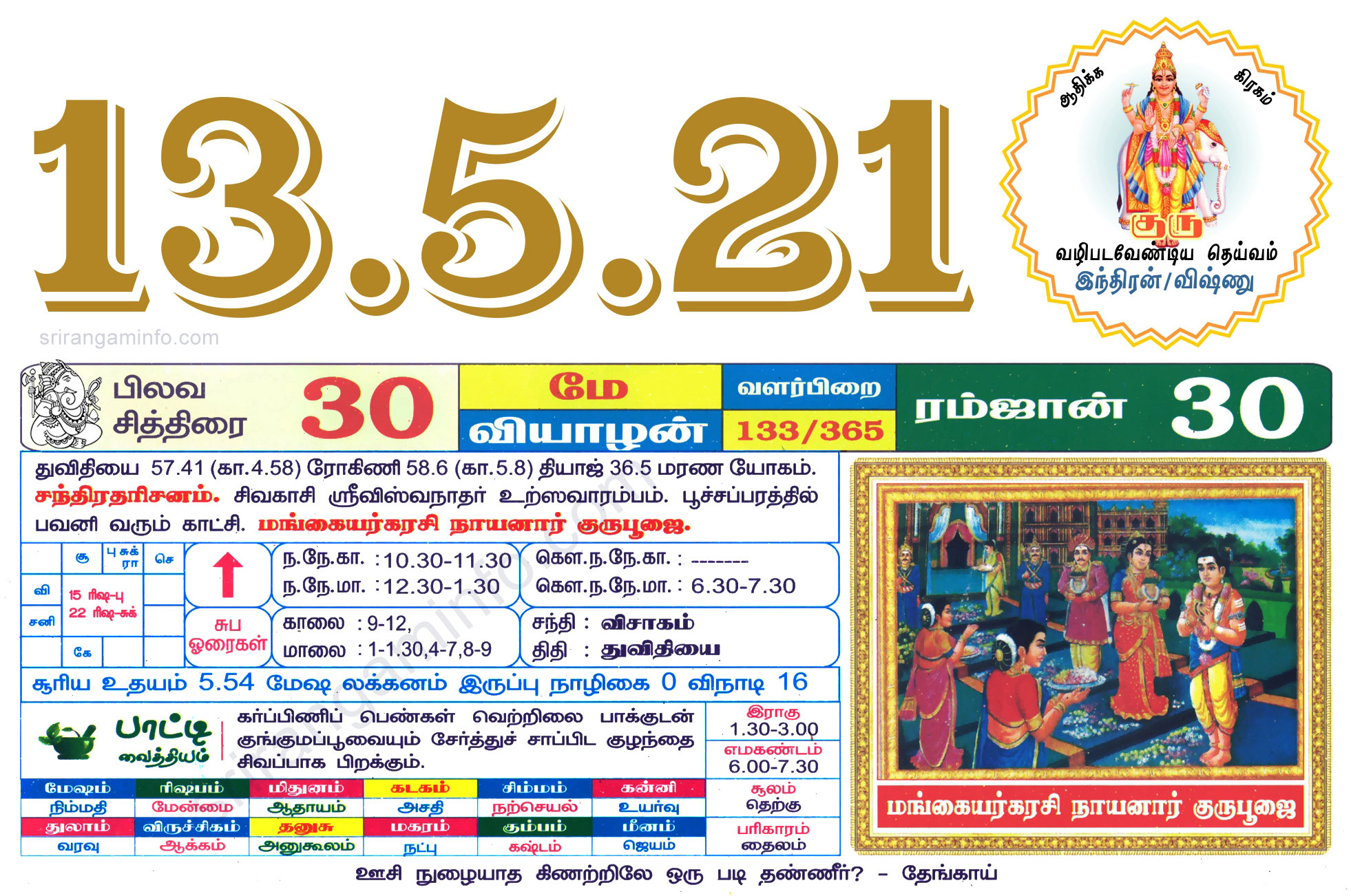 Tamil daily Calendar, Tamil Calendar