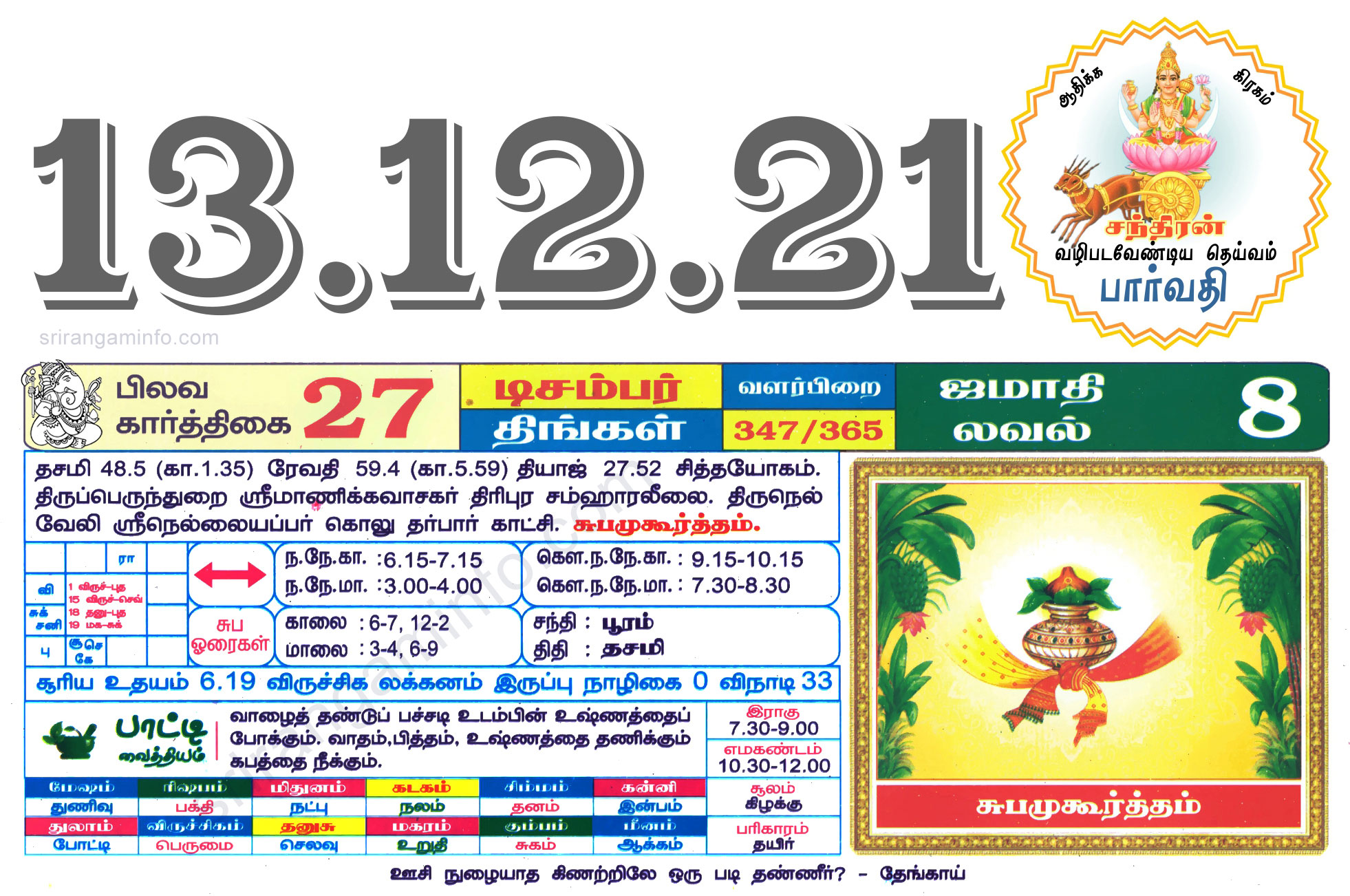 Tamil daily Calendar, Tamil Calendar