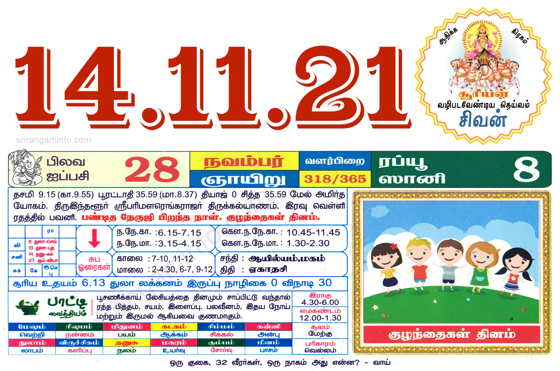 Tamil daily Calendar, Tamil Calendar