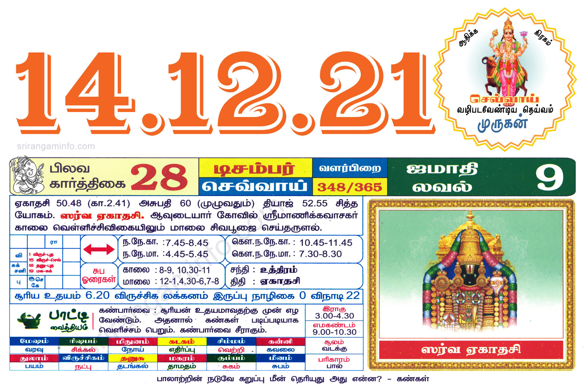 Tamil daily Calendar, Tamil Calendar