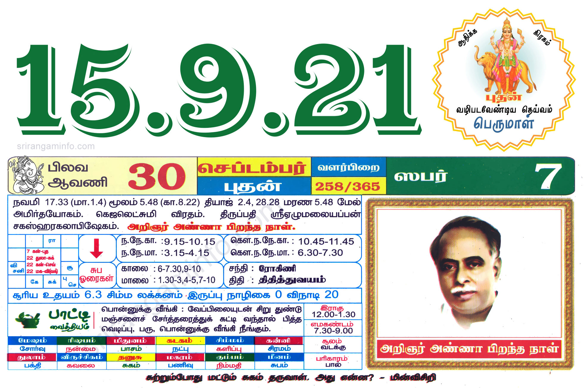 Tamil daily Calendar, Tamil Calendar