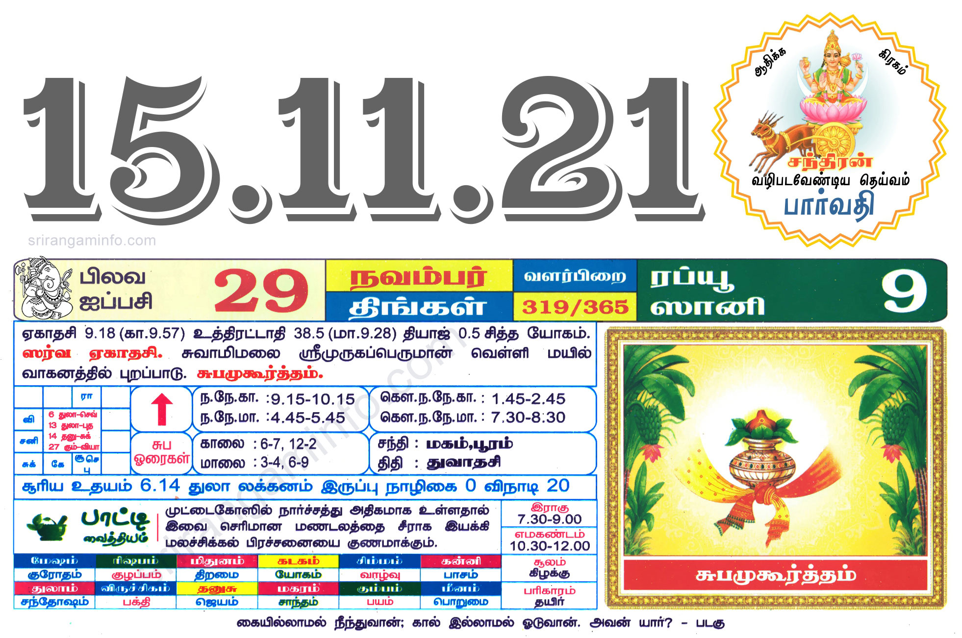 Tamil daily Calendar, Tamil Calendar