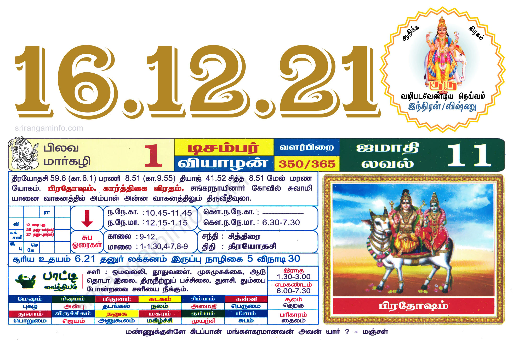Tamil daily Calendar, Tamil Calendar