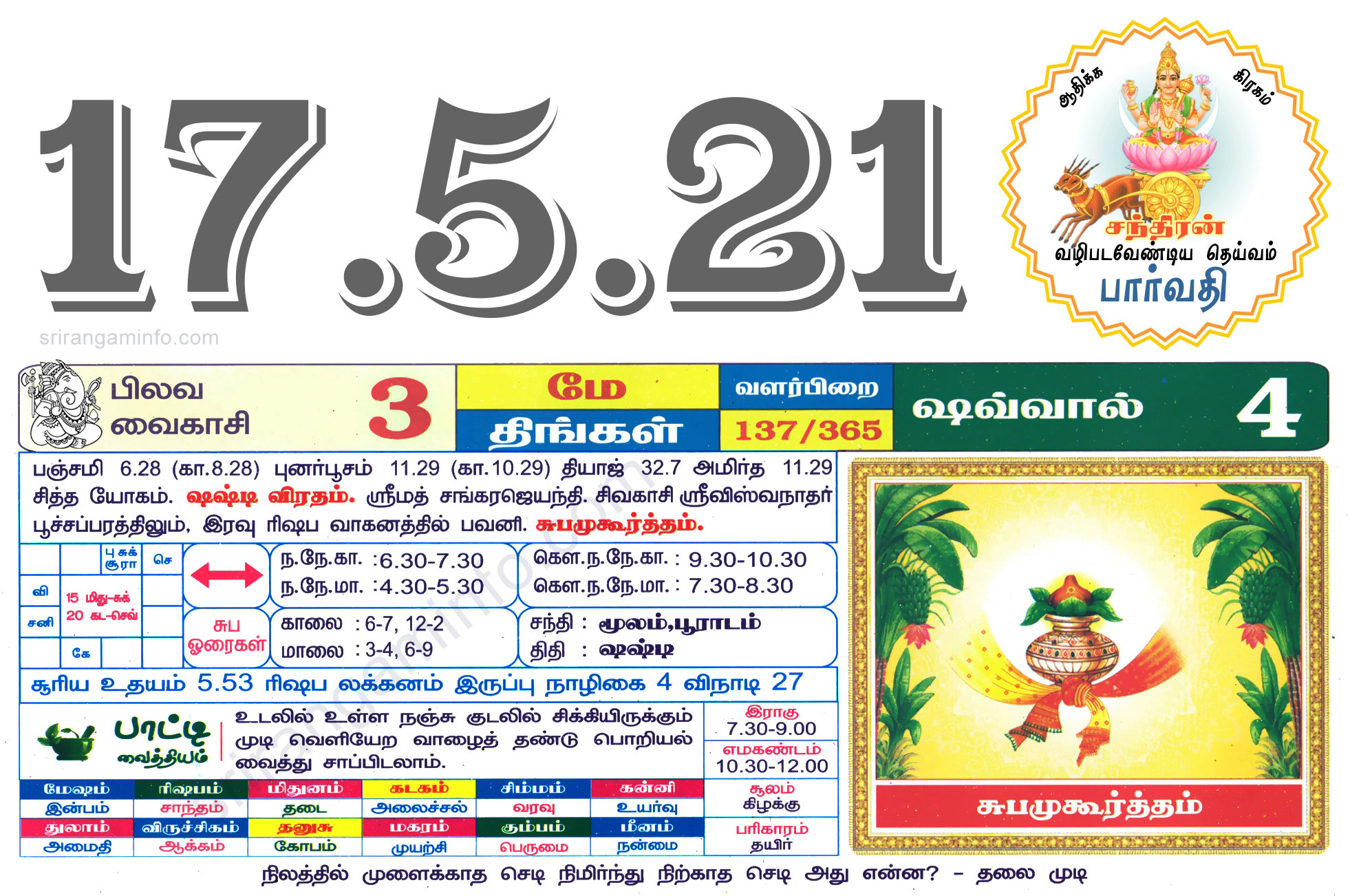 Tamil daily Calendar, Tamil Calendar