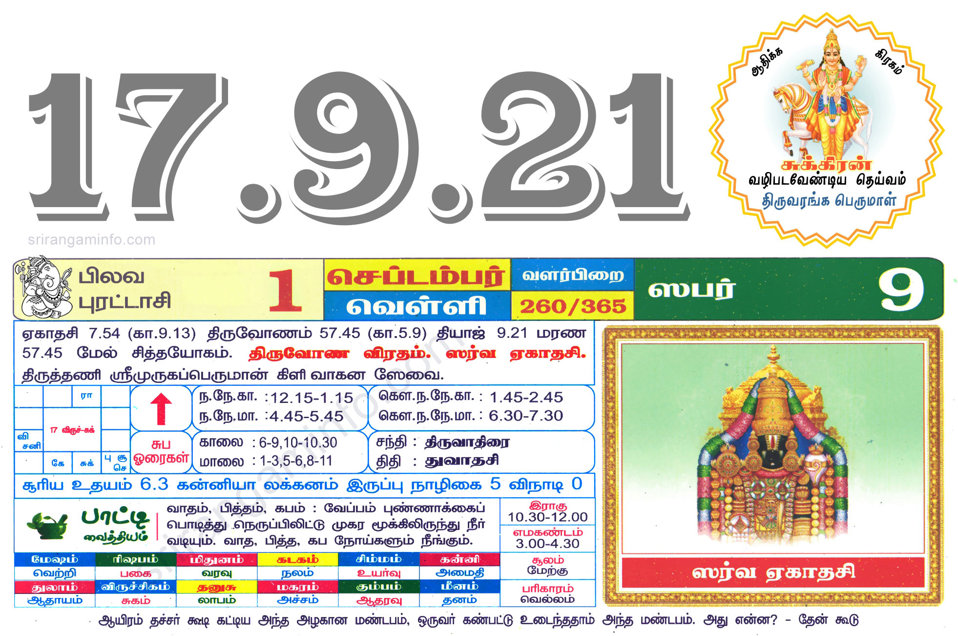 Tamil daily Calendar, Tamil Calendar