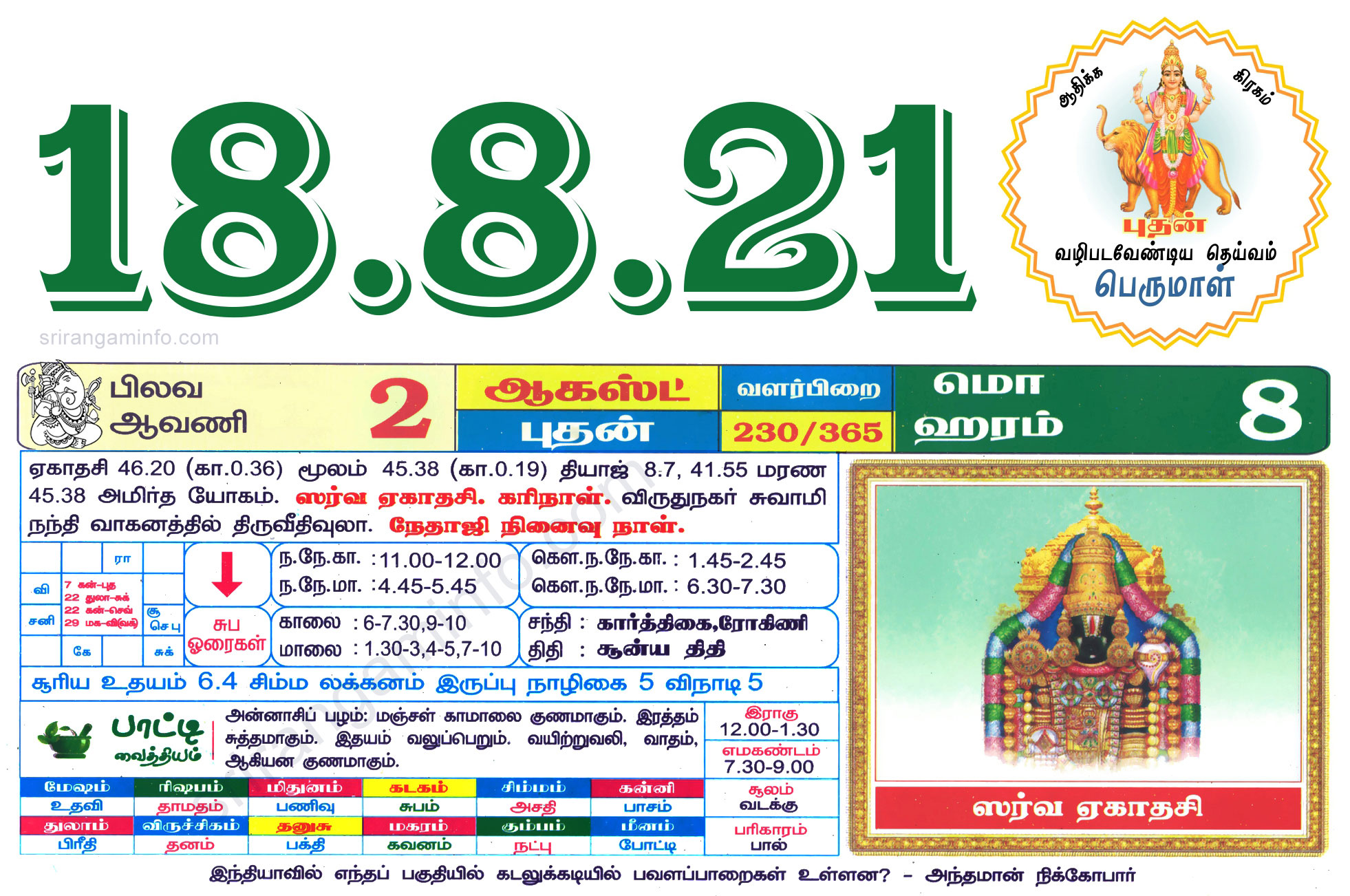 Tamil daily Calendar, Tamil Calendar