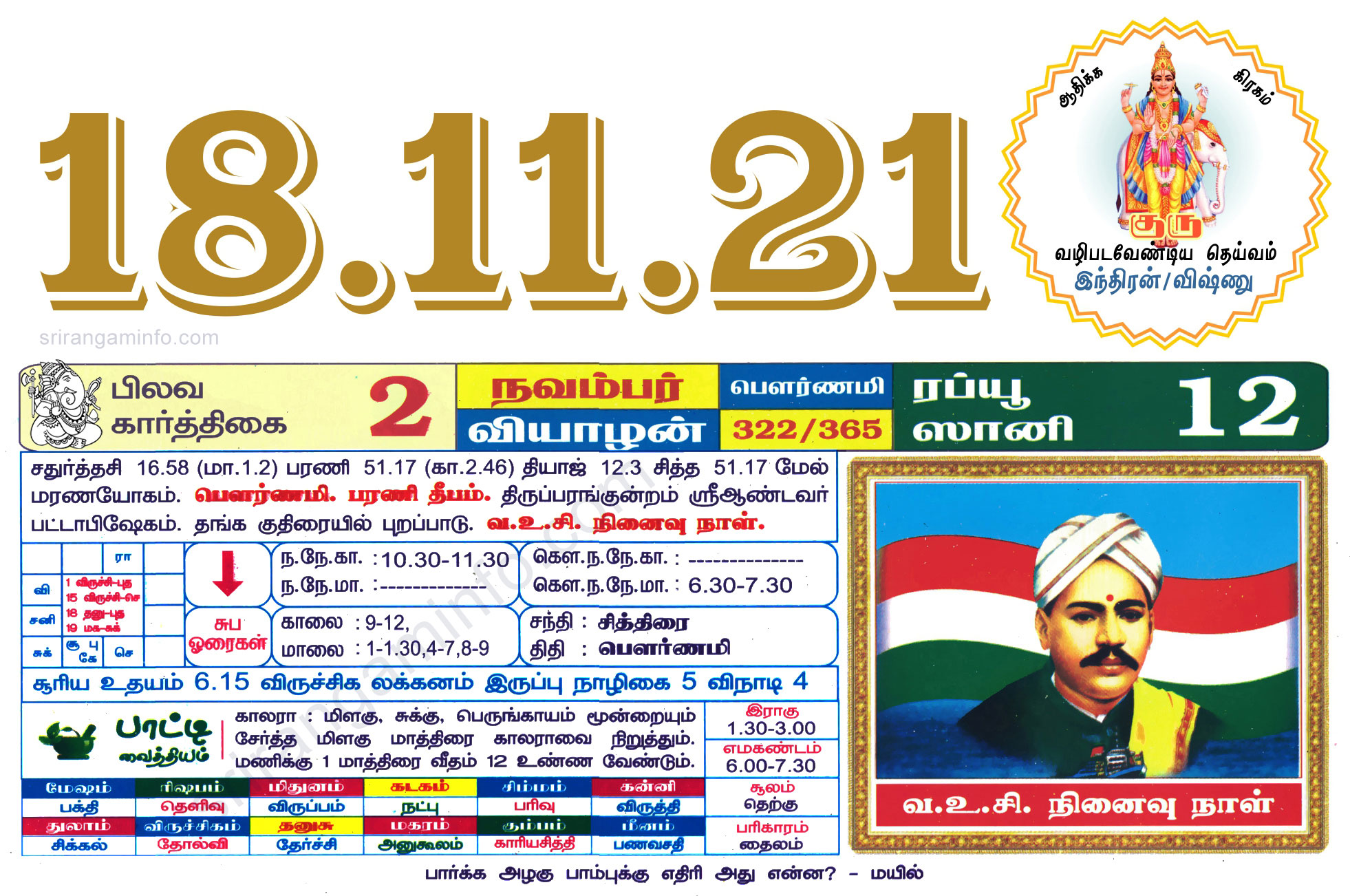 Tamil daily Calendar, Tamil Calendar