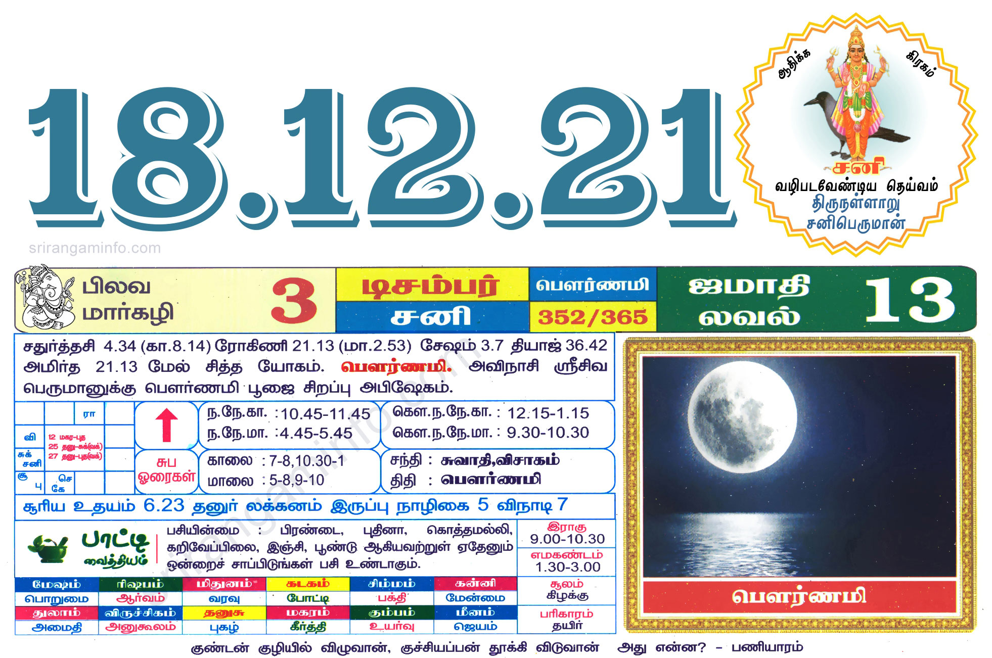 Tamil daily Calendar, Tamil Calendar