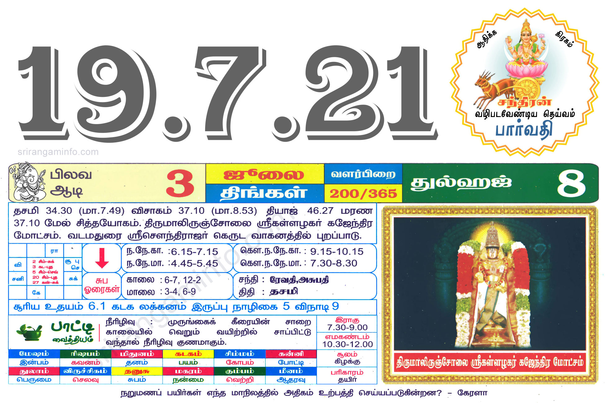 Tamil daily Calendar, Tamil Calendar